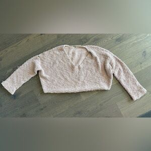 Free People Cropped V-Neck Textured Sweater